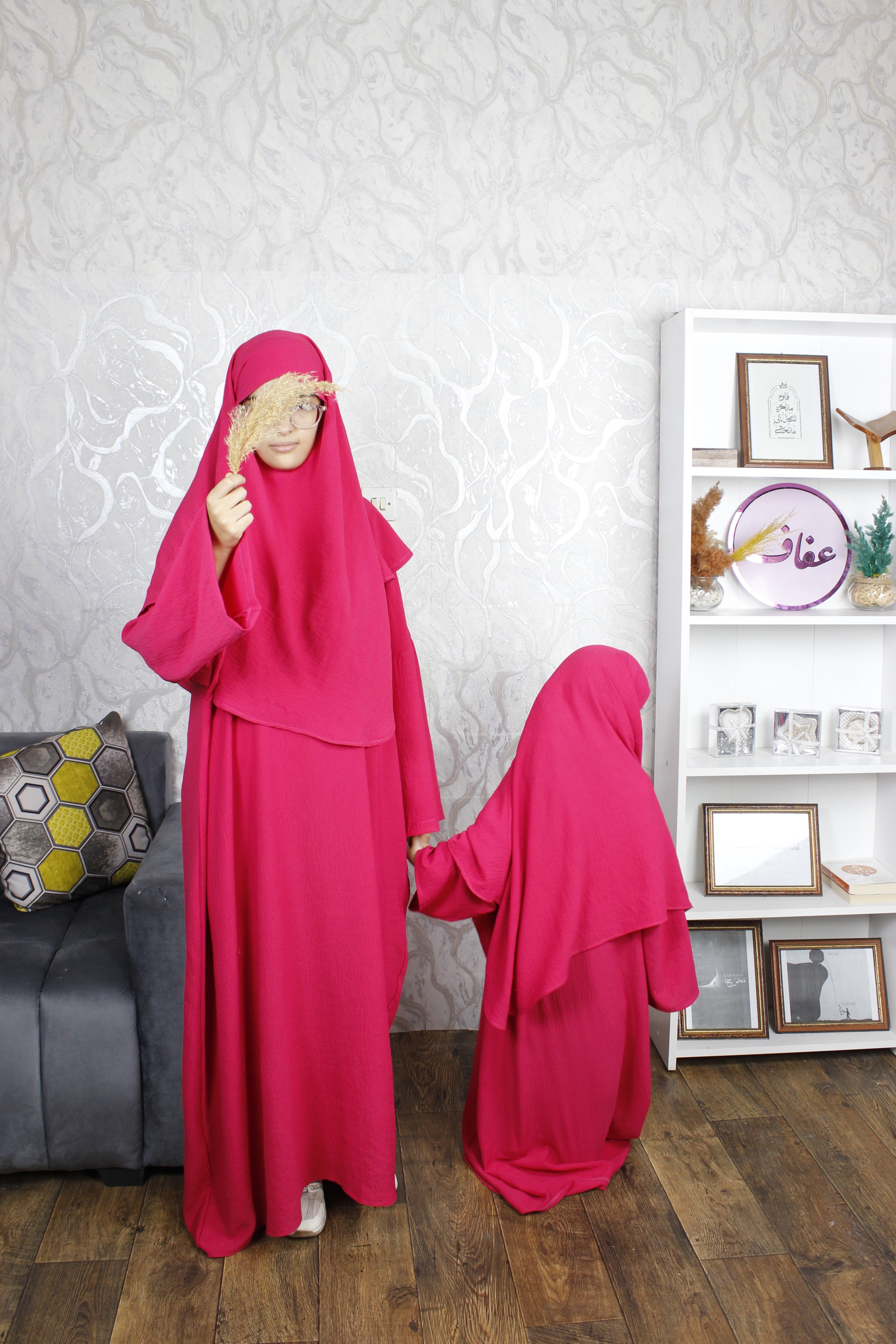 عباية مع خمار للأطفال والصغار-تصميم اقبال-ثوب كريب مكرش