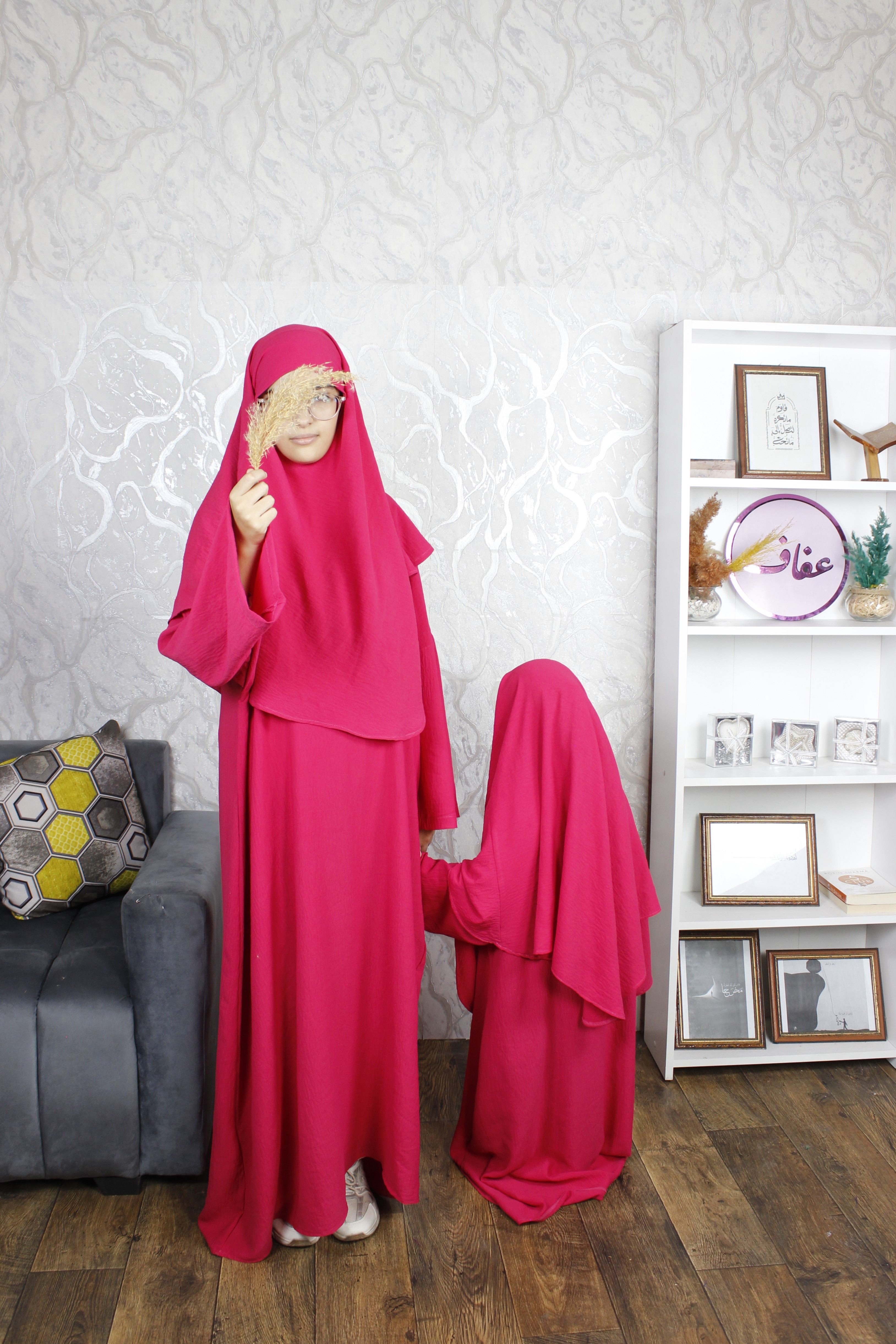عباية مع خمار للأطفال والصغار-تصميم اقبال-ثوب كريب مكرش