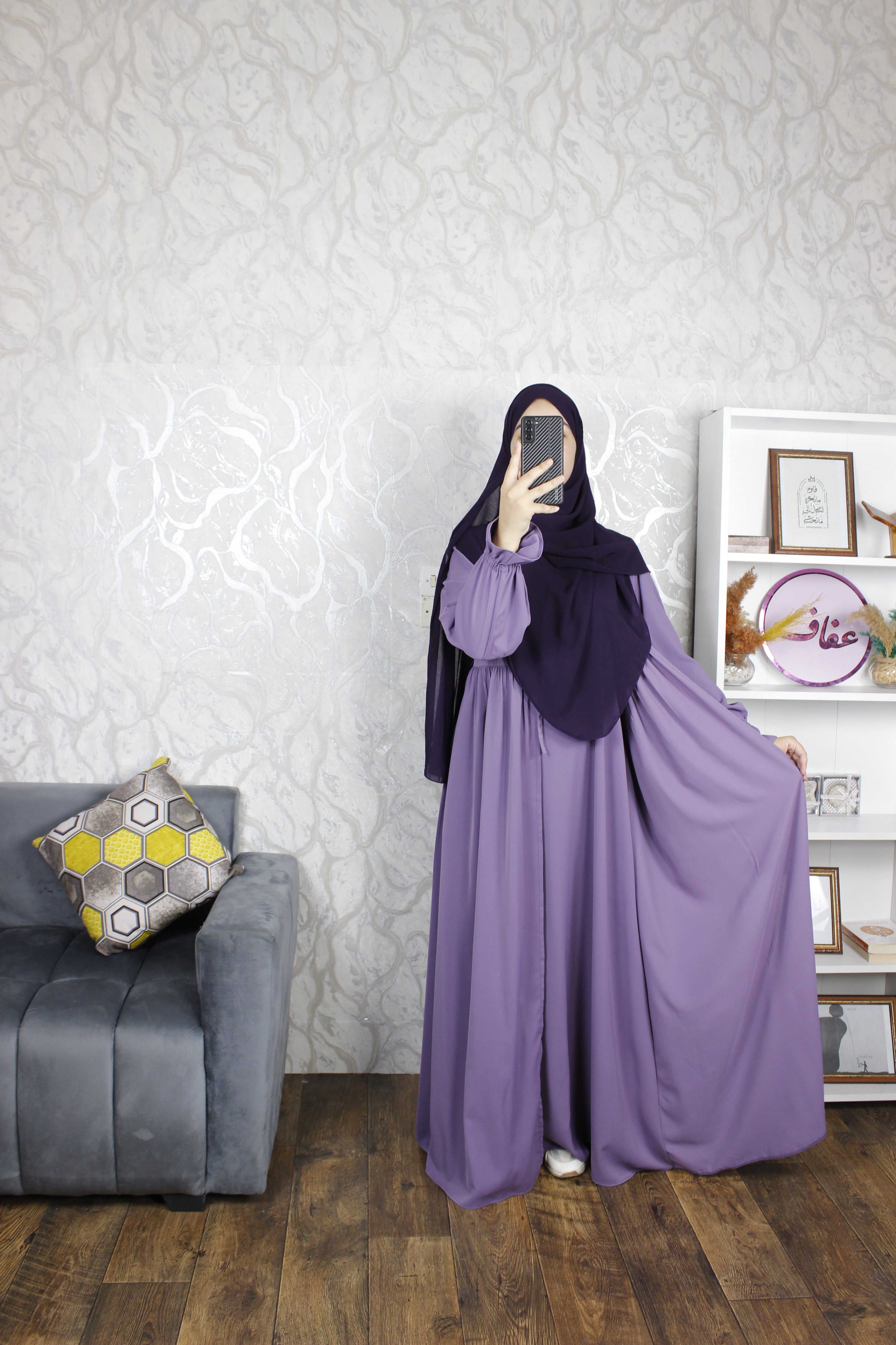 عباية عفاف بقطعتين -تصميم سلطانة-ثوب كريب